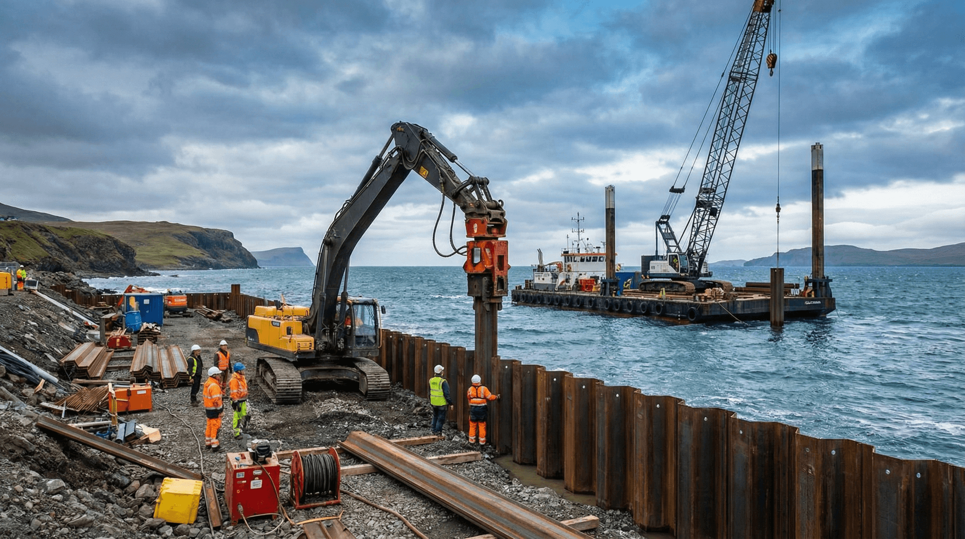 Professional marine construction crew at work
